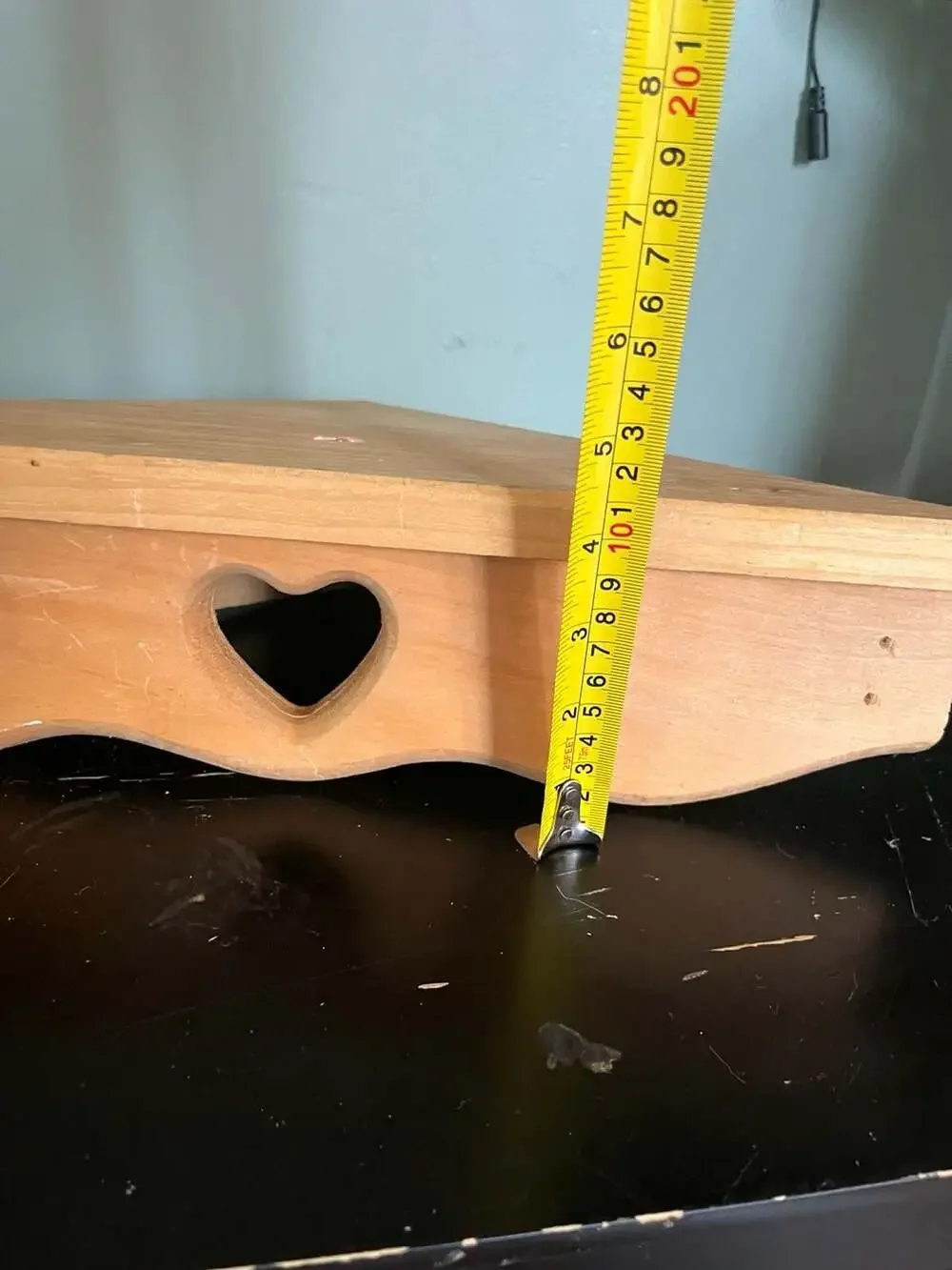 Vintage Wooden Corner Wall Shelf with Heart Cutout